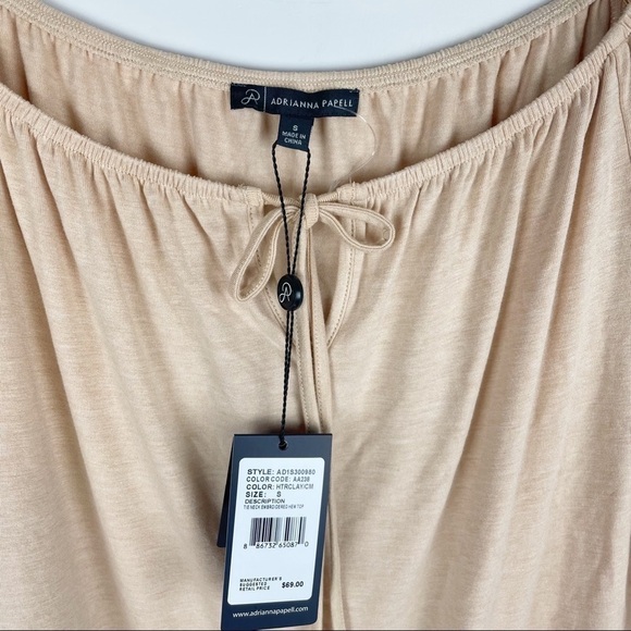 NWT Adrianna Papell Tie Neck Embroidered Top - Picture 3 of 5